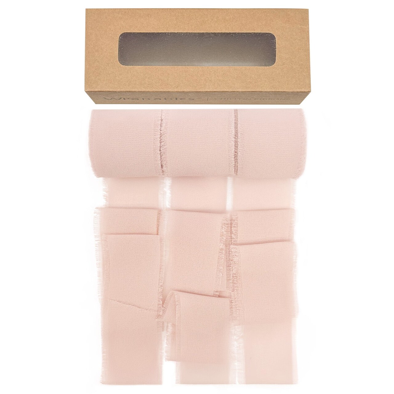 Wrapables Fringe Chiffon Ribbons, 1.5 Inch x 7 Yd Frayed Edges Chiffon Ribbons for Wedding Invitations, Bridal Bouquet, Gift Wrapping, DIY Arts & Crafts (Set of 3), Light Pink